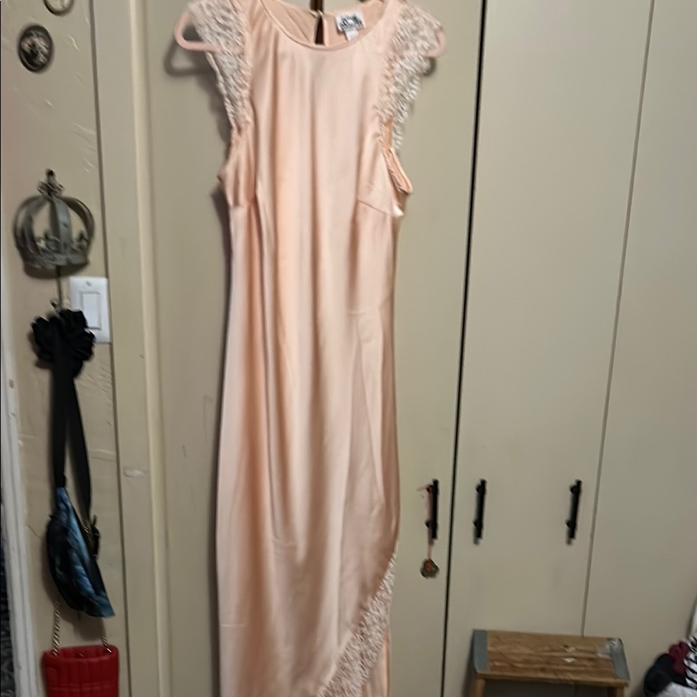 Pink Sheath Maxi Dress with Flutter Cap Sleeves